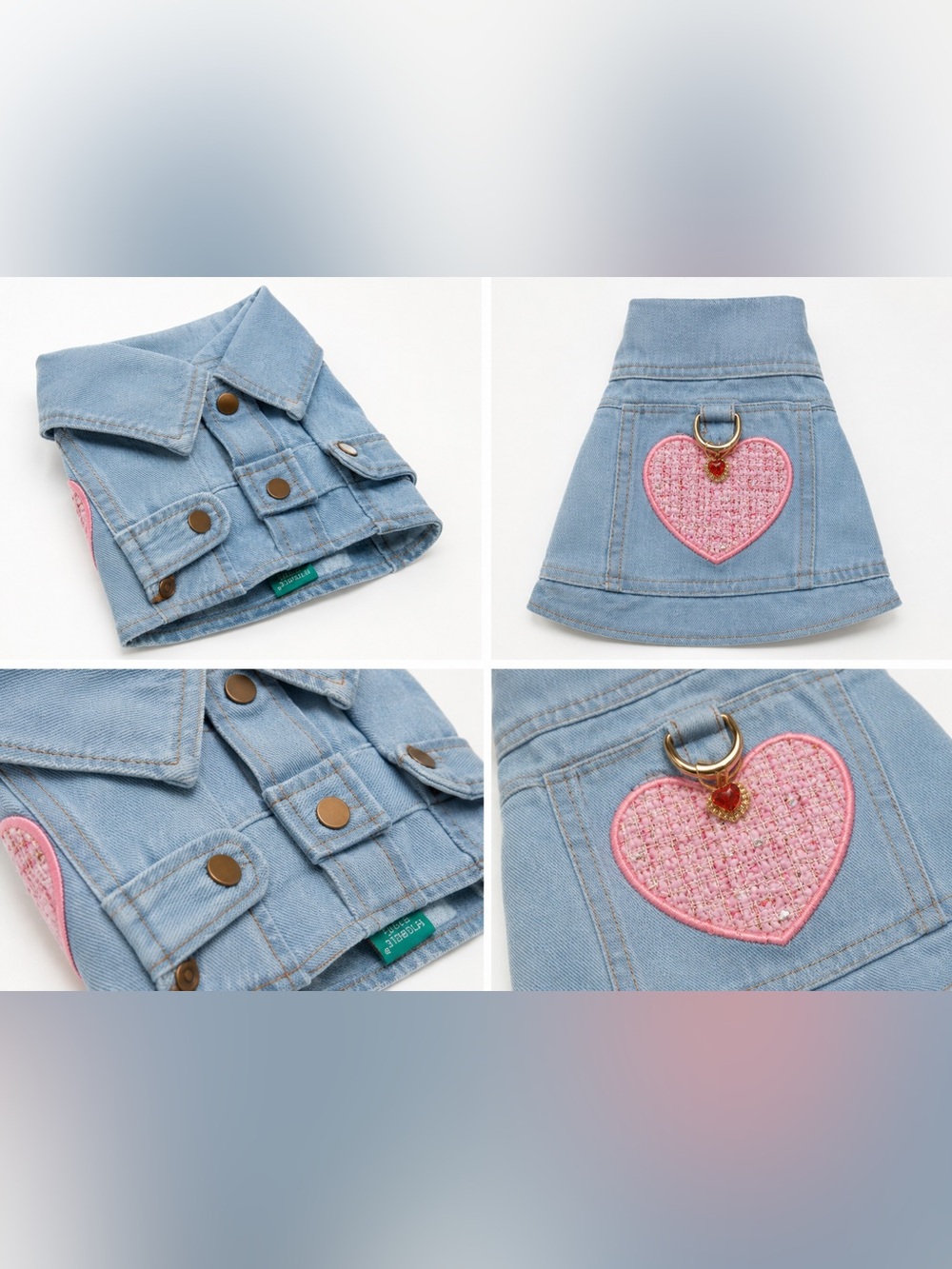 Dog’s Light Blue Denim Jacket with Pink Heart Patch